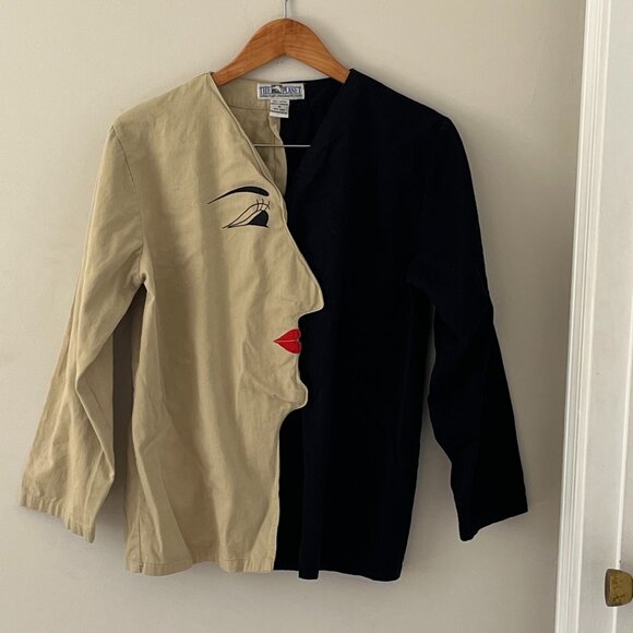 The Planet Single Stitch 1980s Lady Face Smock Top Medium Abstract Artsy - Picture 2 of 7